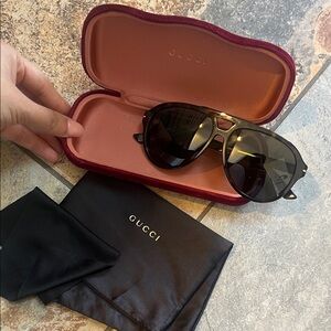 Gucci tortoise Black Frame Sunglasses with Gold Accents